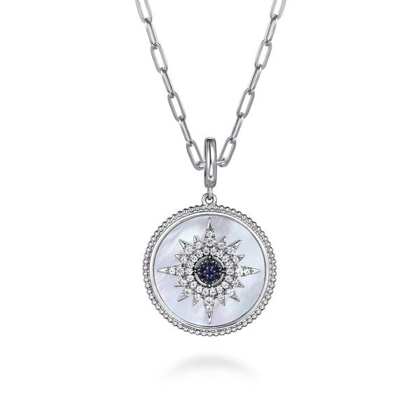 925 Sterling Silver Starburst Blue Sapphire and White Sapphire Bujukan Medallion Pendant
