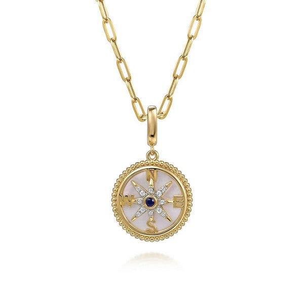 14K Yellow Gold 18mm Bujukan Diamond Starburst & Mother of Pearl Medallion Pendant