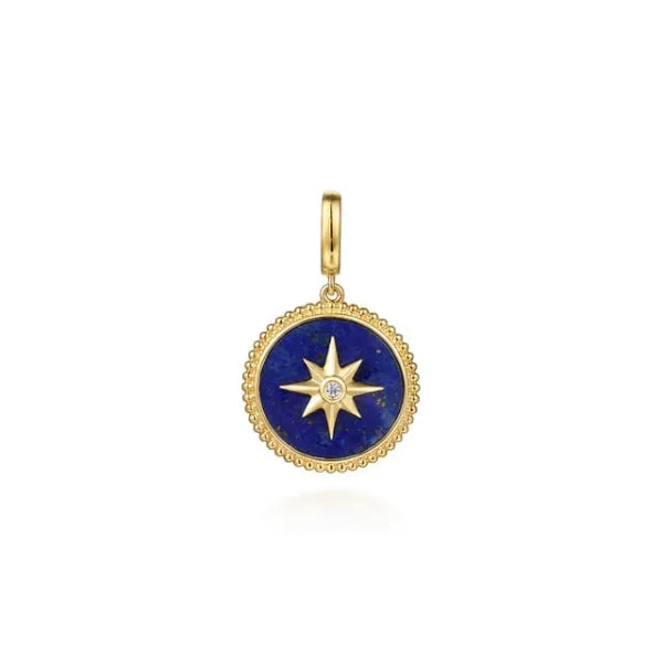 14K Yellow Gold Diamond and Lapis Bujukan Medallion Pendant