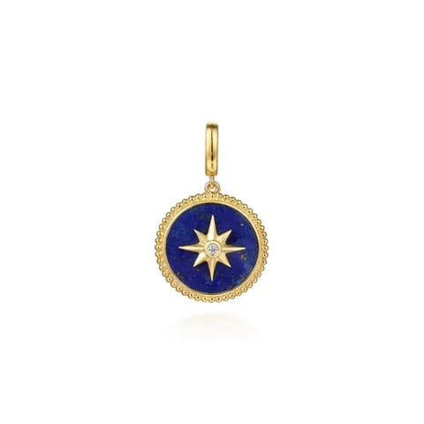 14K Yellow Gold Diamond and Lapis Bujukan Medallion Pendant