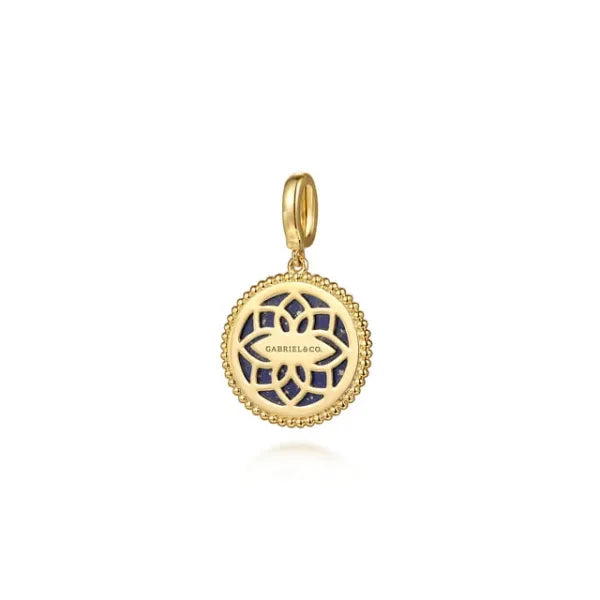 14K Yellow Gold Diamond and Lapis Bujukan Medallion Pendant
