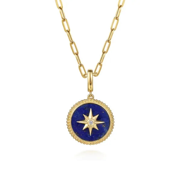 14K Yellow Gold Diamond and Lapis Bujukan Medallion Pendant