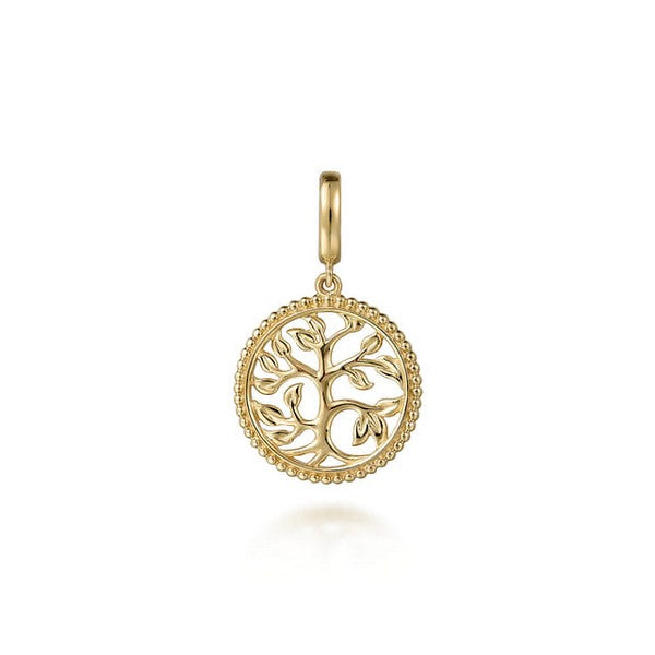 14K Yellow Plain Gold Bujukan Tree of Life Medallion Pendant