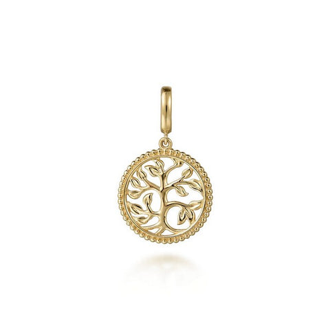 14K Yellow Plain Gold Bujukan Tree of Life Medallion Pendant
