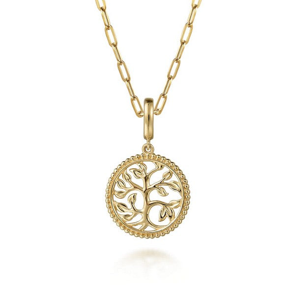 14K Yellow Plain Gold Bujukan Tree of Life Medallion Pendant