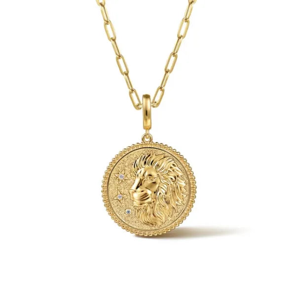 14K Yellow Gold Diamond Bujukan Leo Medallion Pendant