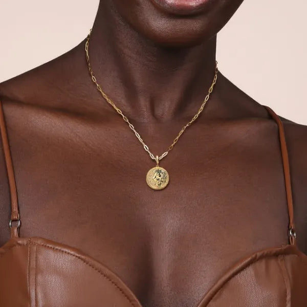 14K Yellow Gold Diamond Bujukan Leo Medallion Pendant