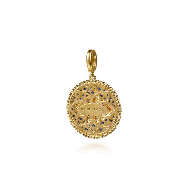 14K Yellow Gold Bujukan Diamond and Multi Stones Evil Eye Medallion Pendant