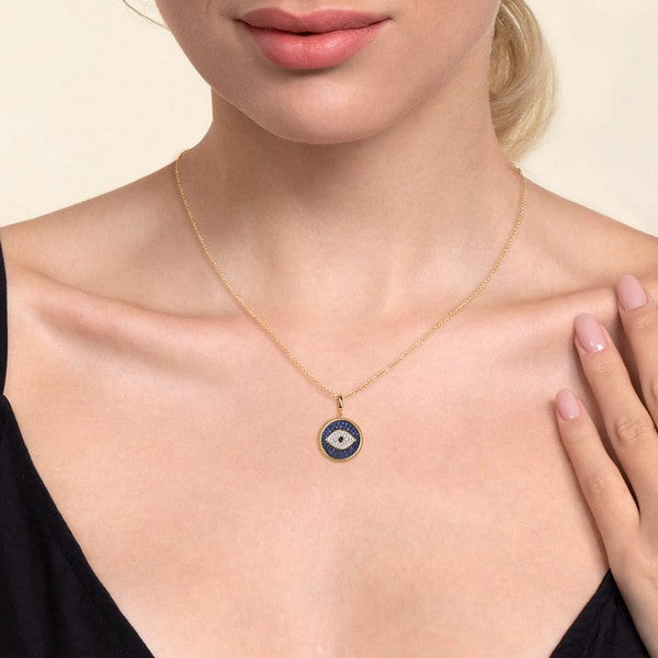 14K Yellow Gold Bujukan Diamond and Multi Stones Evil Eye Medallion Pendant