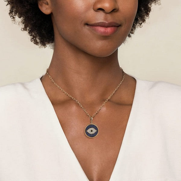 14K Yellow Gold Bujukan Diamond and Multi Stones Evil Eye Medallion Pendant
