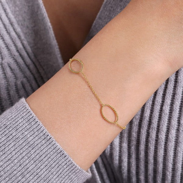 14K Yellow Chain Bracelet with Beaded Oval Link Stations