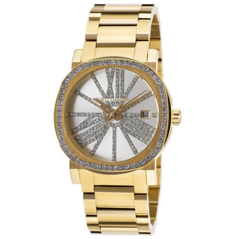 WITTNAUER GOLD TONE CRYSTAL BEZEL AND DIAL WATCH