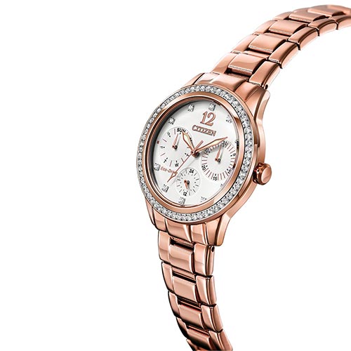 Crystal White Dial Rose Gold-Tone Ladies Watch