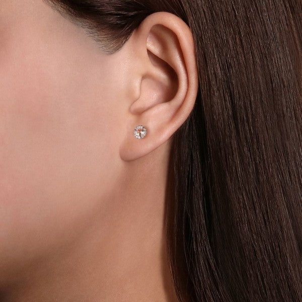 14K Rose Gold Round Morganite and Diamond Halo Stud Earrings