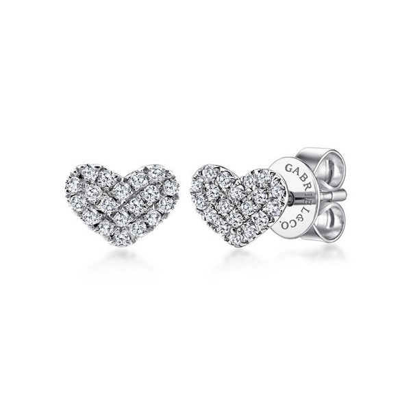 14K White Gold Heart Shaped Pave Diamond Stud Earrings