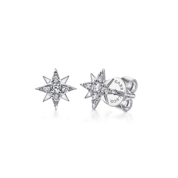 14K White Gold Diamond Stud Star Earrings