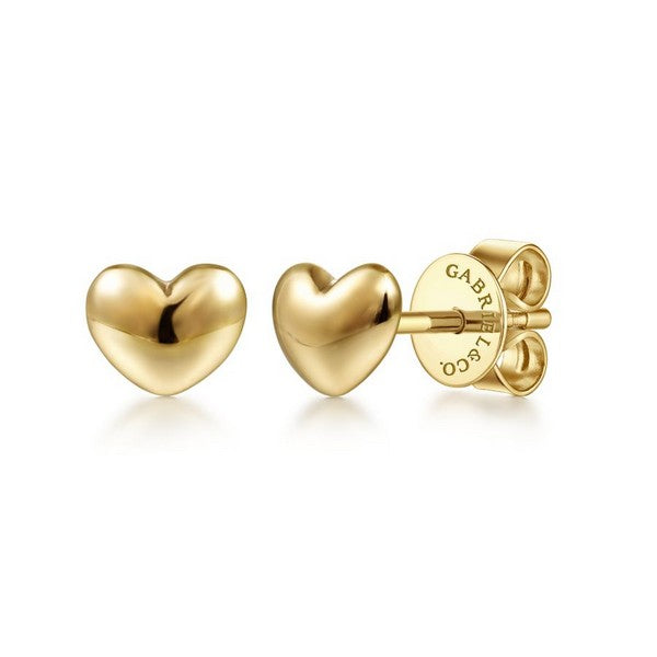14K Yellow Gold Puff Heart Stud Earrings