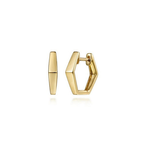 14K Yellow Gold Geometric Huggie Earrings