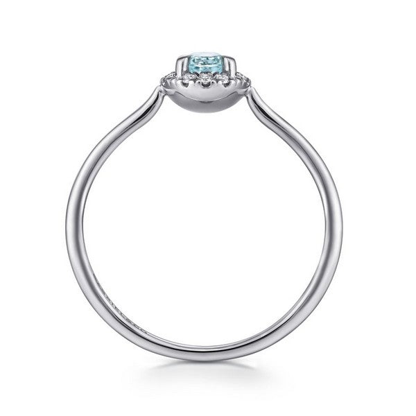 14K White Gold Aquamarine Diamond Halo Promise Ring