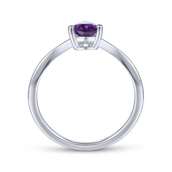 14K White Gold Teardrop Amethyst and Diamond Triangle Ring