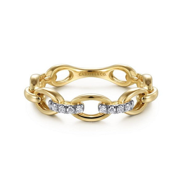 14K Yellow Gold Oval Chain Link Diamond Ring