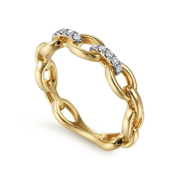 14K Yellow Gold Oval Chain Link Diamond Ring