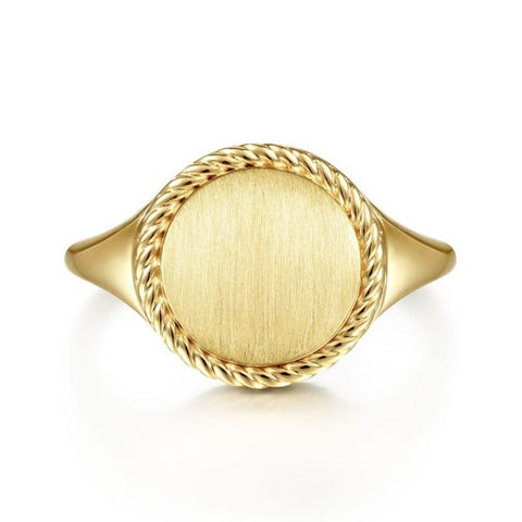 14K Yellow Gold Round Signet Ring