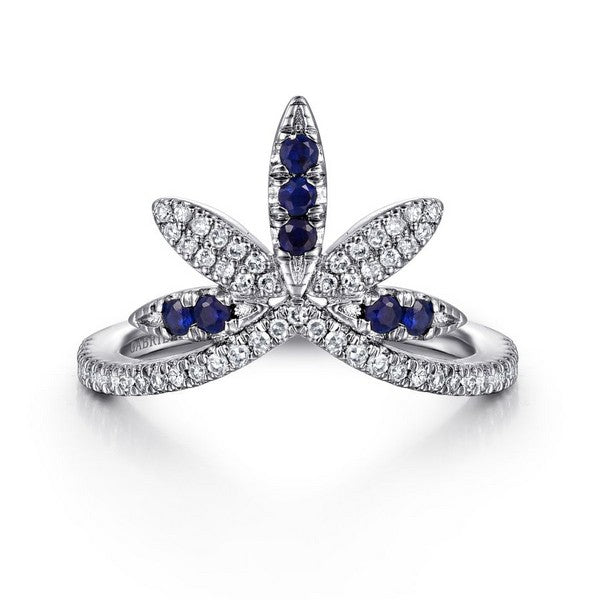 Diamond and Blue Sapphire Crown Ladies Ring