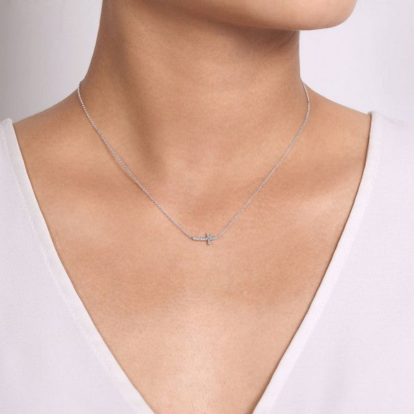 Gabriel & Co. Diamond Sideways Curved Cross Necklace - NK4346 – Ben Garelick