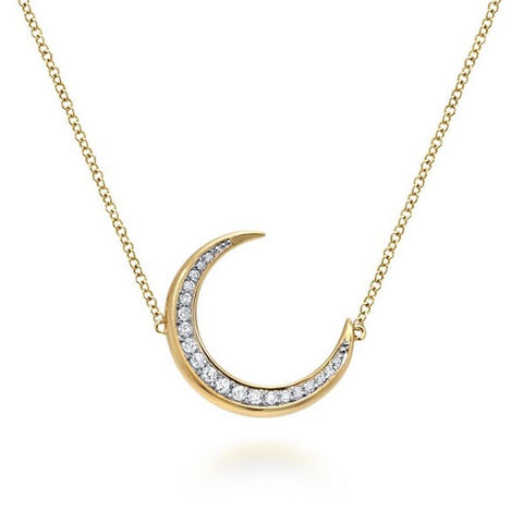 14K Yellow Gold Crescent Moon Diamond Pendant