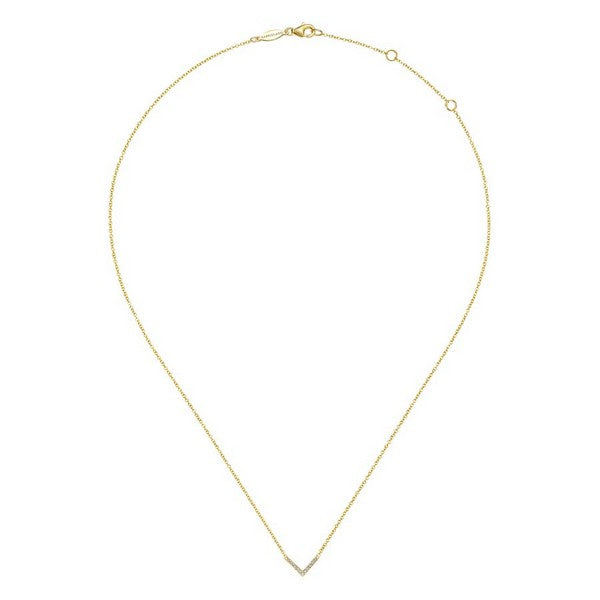 14K Yellow Gold V Shaped Diamond Bar Necklace