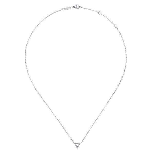14K White Gold Diamond Pave Triangle Pendant Necklace
