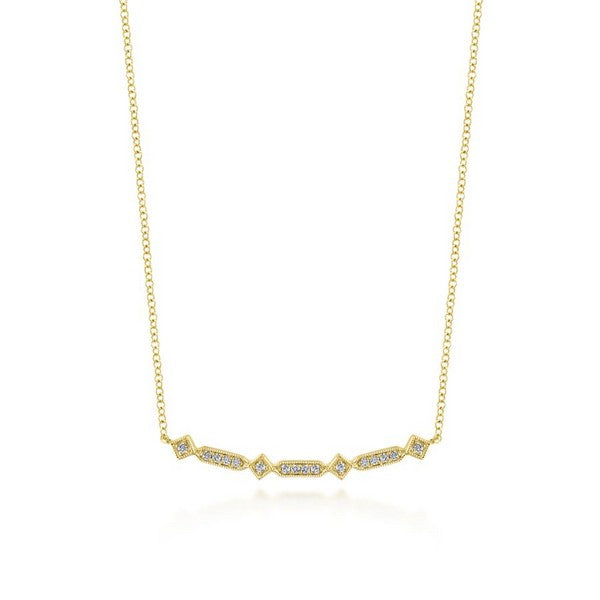 14K Yellow Gold Curved Geometric Diamond Bar Necklace