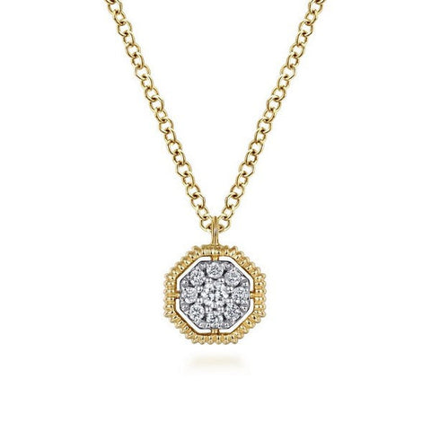 14K Yellow Gold Octagonal Pave Diamond Pendant Necklace