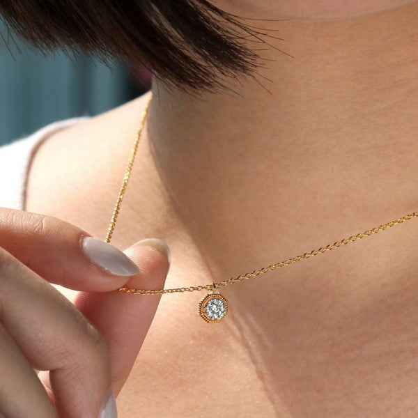14K Yellow Gold Octagonal Pave Diamond Pendant Necklace