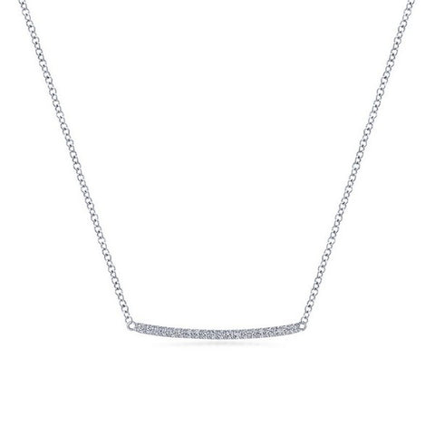 14K White Gold Curved Pave Diamond Bar Necklace