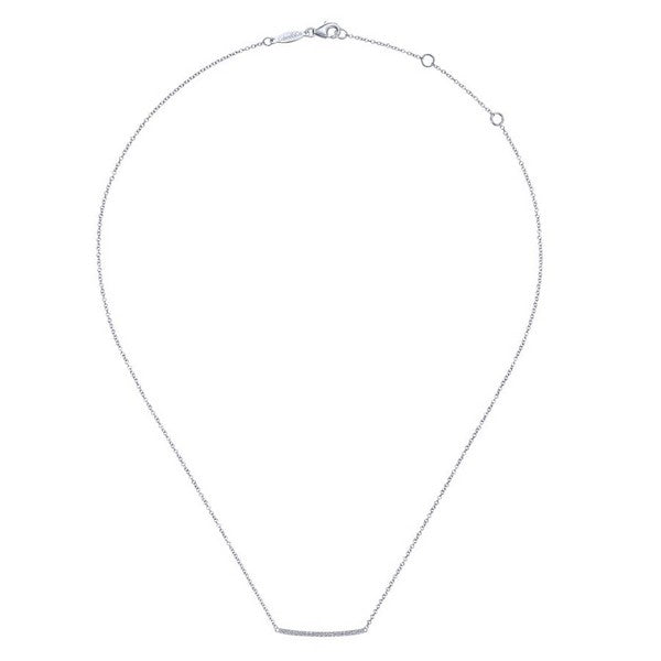 14K White Gold Curved Pave Diamond Bar Necklace