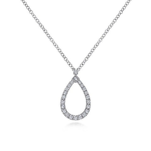 14K White Gold Teardrop Diamond Pendant