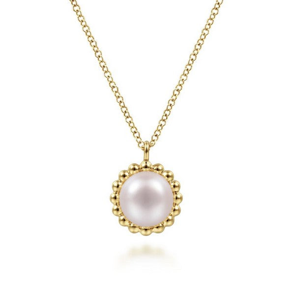 14K Yellow Gold Round Pearl Pendant Necklace