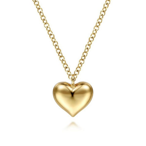 14K Yellow Gold Puff Heart Pendant Necklace