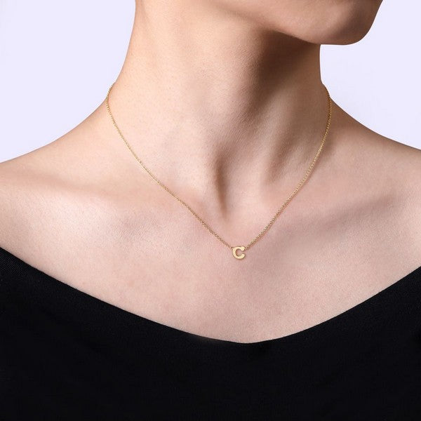 14K Yellow Gold C Initial Necklace