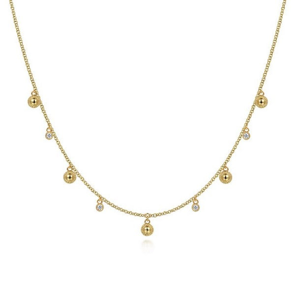 14K Yellow Gold Station Necklace with Drops