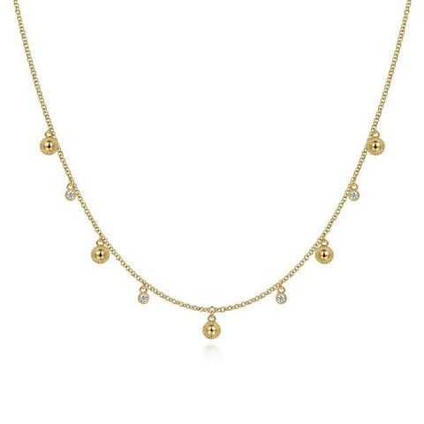 14K Yellow Gold Station Necklace with Drops