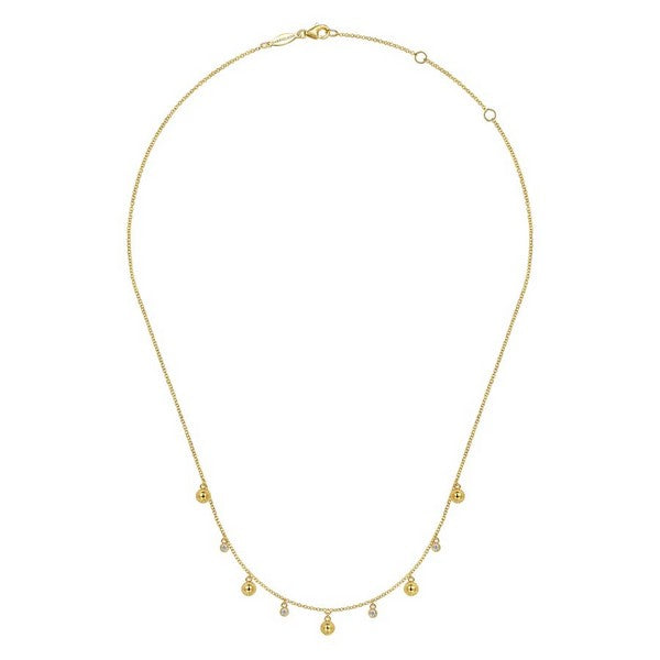 14K Yellow Gold Station Necklace with Drops